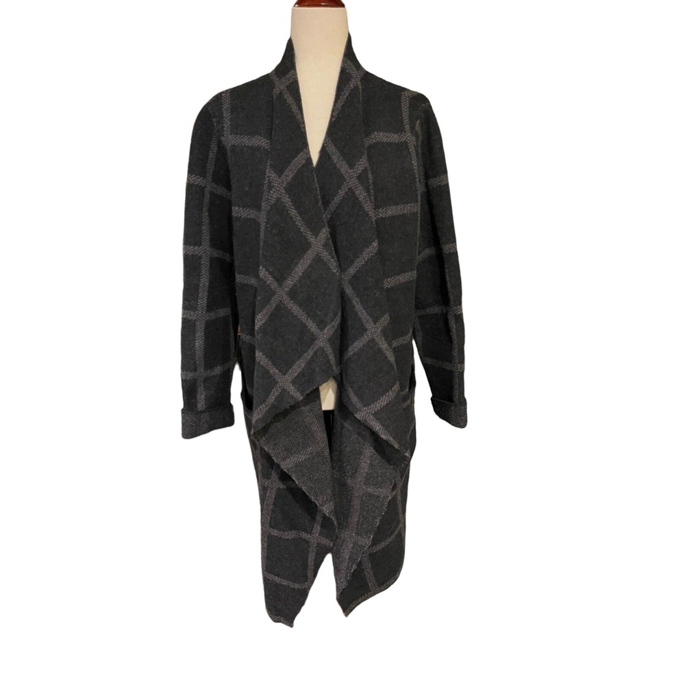 Eileen Fisher‎ 100% Wool Sweater Duster Jacket Gray Side Pockets Women's Medium